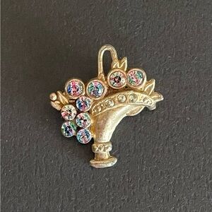 Vintage Goldtone and Iris Glass Basket Brooch